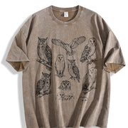 Owl 90s Tattoo Retro ® Y2k Woodland Bird Vintage Washed T-Shirt in Brown
