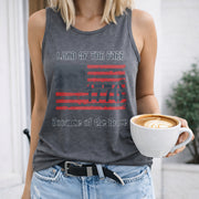 1776 Land of the Free Because of the Brave Women's Color Cotton Tank Top in Gray