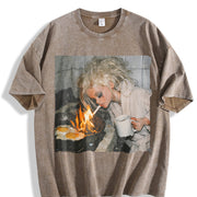 For Artistic Fantasy Swaddled Baby in Sky Above City Urban Vintage Washed T-Shirt in Brown