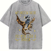 Sister Autumn: Witch Riding a Flying Dragon Letter Vintage Washed T-Shirt in Gray