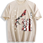 USA Flag Wolf Vintage Washed T-Shirt in Beige