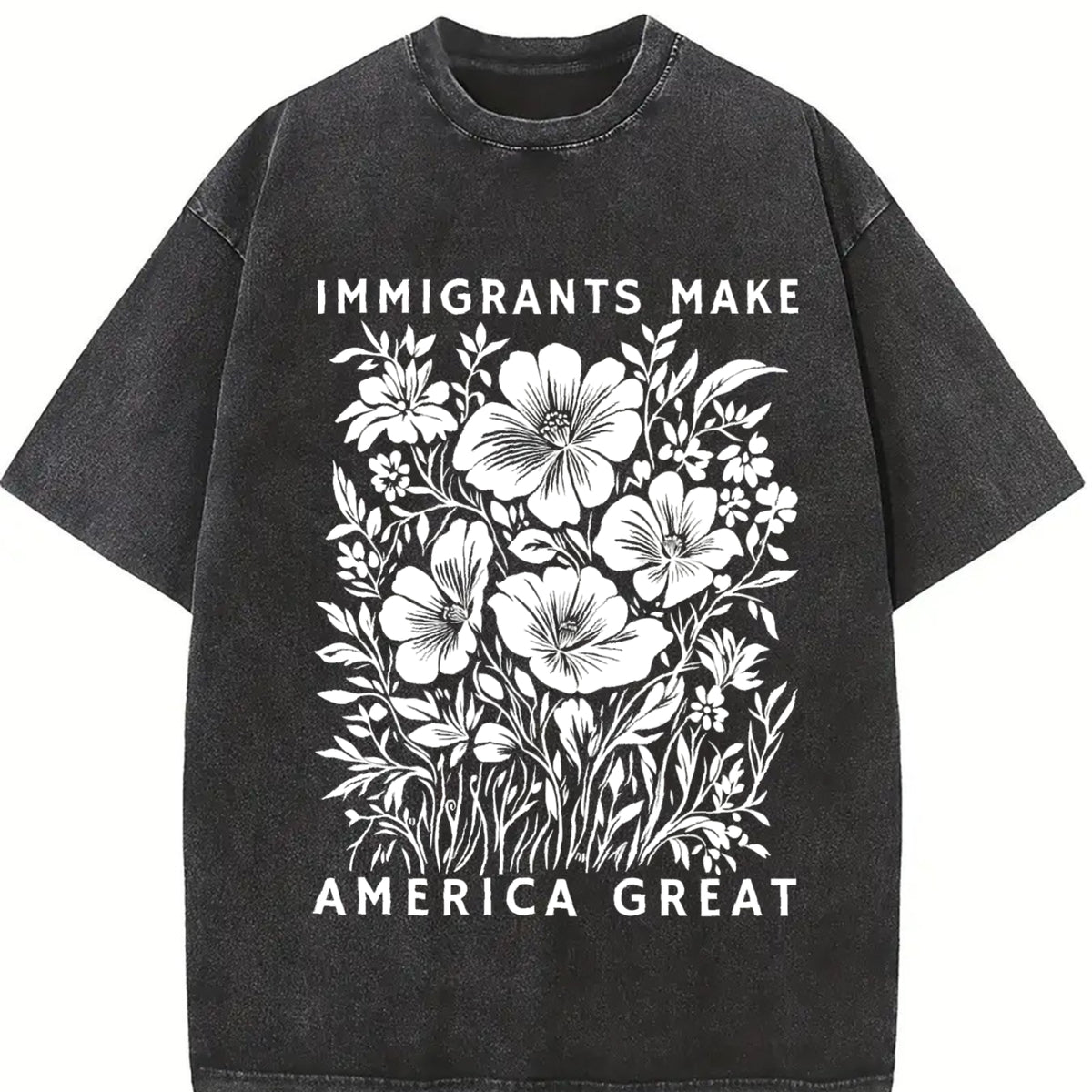Immigrants Make America Great Anti-ICE and Batik vintage washed oversized T-shirt in Black