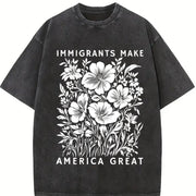 Immigrants Make America Great Anti-ICE and Batik vintage washed oversized T-shirt in Black