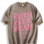 2026 1pc Faith Over Fear Bible Vintage Washed T-Shirt in Brown