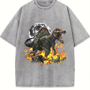 Dinosaur 90s Retro Jurassic Spinosaurus Vintage Washed T-Shirt in Gray
