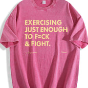 EXERCISING JUST ENOUGH TO F≈CK & FIGHT & Style vintage washed oversized T-shirt in Red