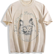 Eat Sleep Meow Repeat Cute Kitten Lovers for Ladies Cute Vintage Washed T-Shirt in Beige
