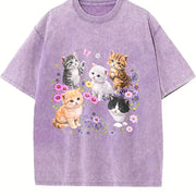 Cute Kitten Cat Lover Vintage Washed T-Shirt in Purple