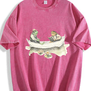 Fishing Frogs 90s Retro ® Y2k Frog Vintage Washed T-Shirt in Red
