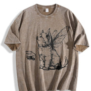 Retro Angel Kitten Vintage Washed T-Shirt in Brown