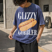 Glizzy Gobbler Hot Dog Vintage Washed T-Shirt in Blue