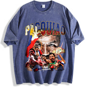 Manny PacQ Goat Boxing Style vintage washed oversized T-shirt in Blue
