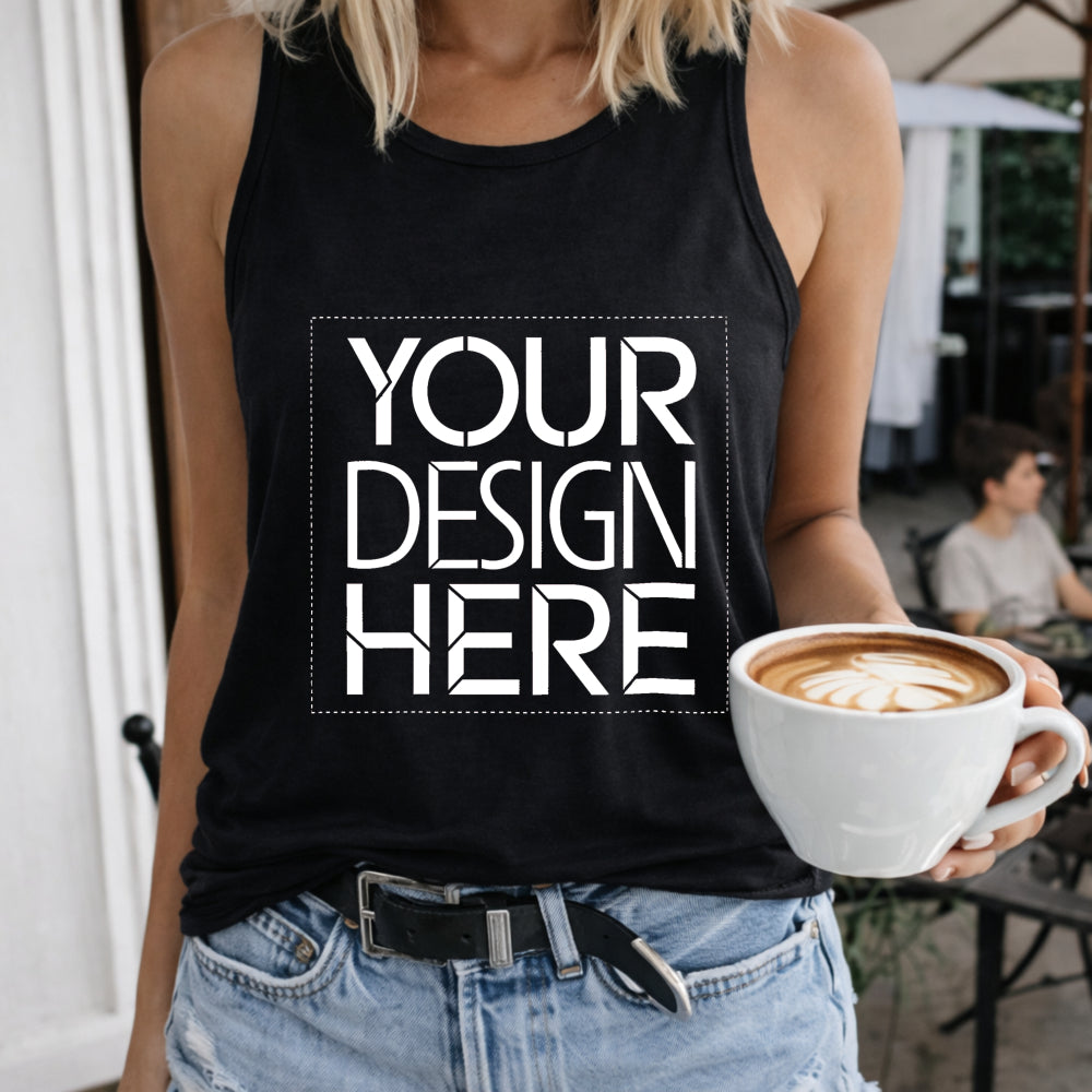 Customizable Photo and Text Tank Women's Color Cotton Tank Top in Black