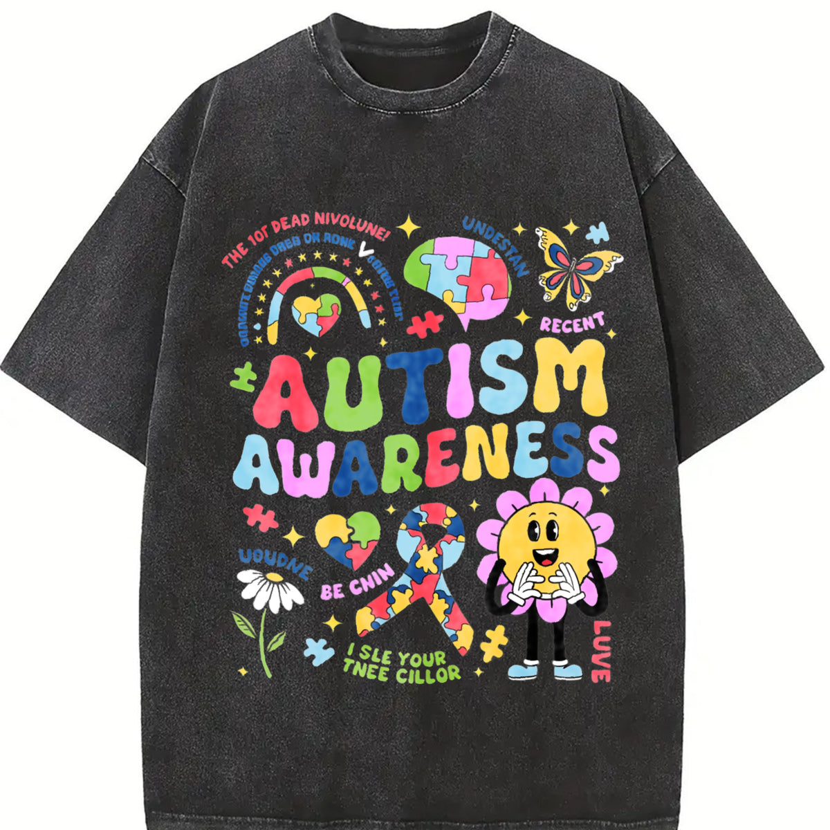 Autism Awareness 2-side Vintage Washed T-Shirt in Black