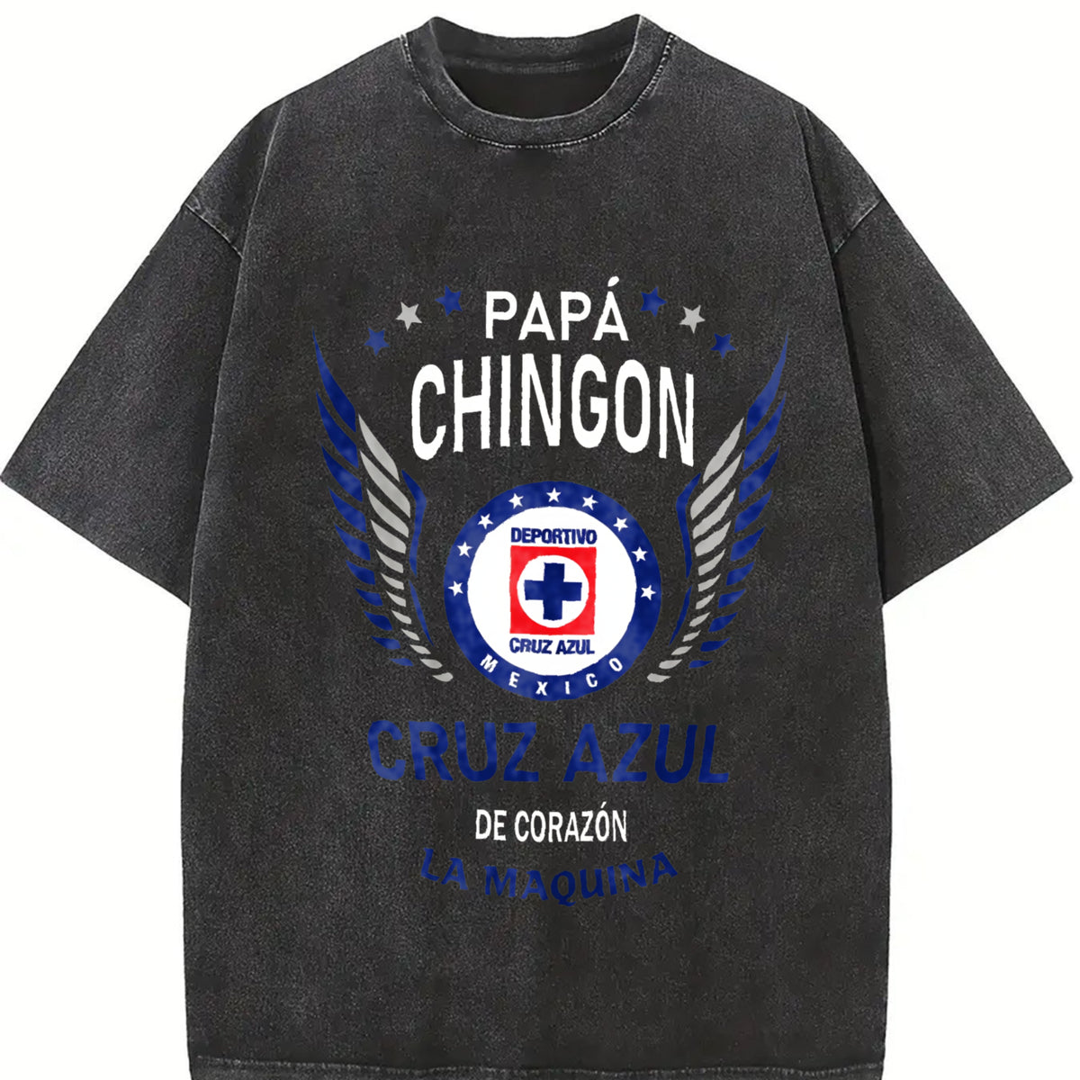 Papa Chingon Cruz Azul Soccer Vintage Washed T-Shirt in Black