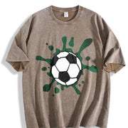 Soccer Ball Paint Splatter Vintage Washed T-Shirt in Brown