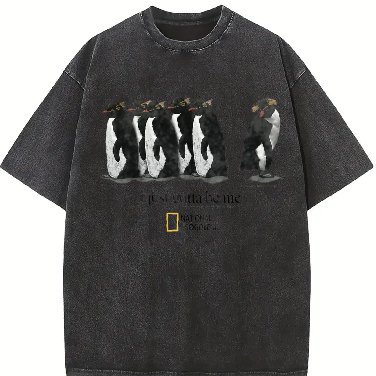 I Just Gotta Be Me Penguins Vintage Washed T-Shirt in Black