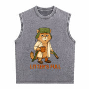 Full Cat Lovers Christmas Xmas Vintage Washed Tank Top in Gray