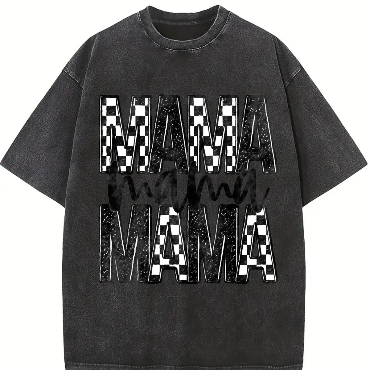 Mama Checker Faux Glitter vintage washed oversized T-shirt in Black