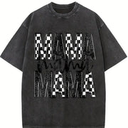 Mama Checker Faux Glitter vintage washed oversized T-shirt in Black
