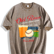 ZestLoop Baseball Beer Sports Printing Vintage Washed T-Shirt in Brown