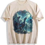 Two Dragon Retro Dragon Fantasy Moon Vintage Washed T-Shirt in Beige