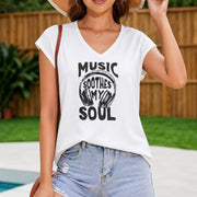 V-neck Music Festival Letter Tank - Sleeveless Spring Women's Color Cotton Tank Top in White