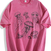 Jellyfish 90s Tattoo Vintage Washed T-Shirt in Red