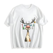 Reindeer Cute Christmas Cotton T-Shirt in White