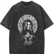 Praying Nun Tattoo Art Inspired Glory Threads Faith & vintage washed oversized T-shirt in Black