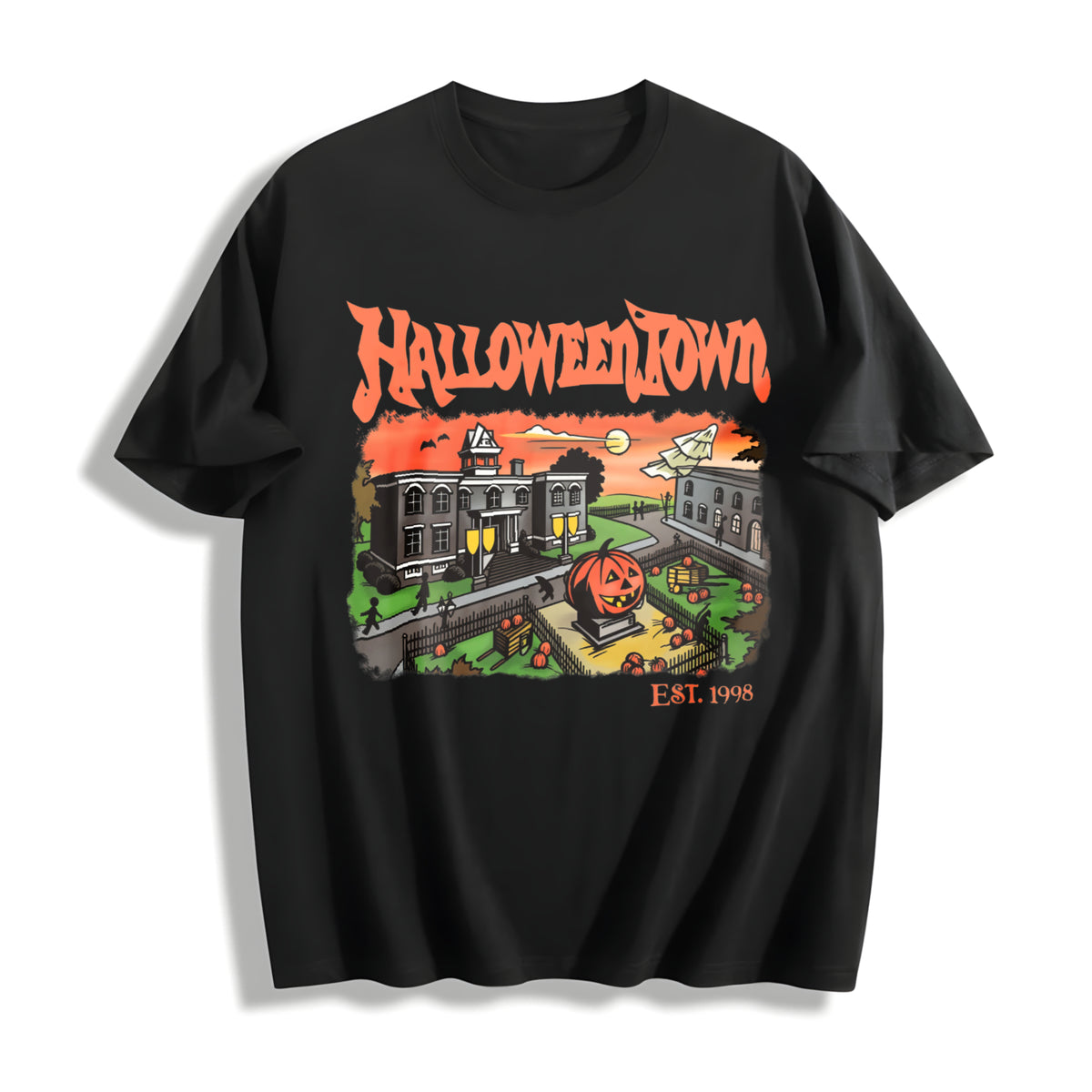 Retro Halloweentown University Cotton T-Shirt in Black