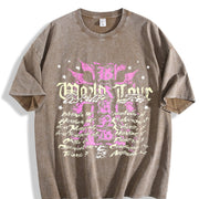 Easelby World Tour Black Grunge Vintage Washed T-Shirt in Brown