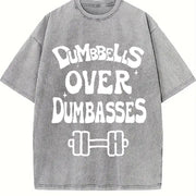 Dumbbells over dumbasses Muscle mommy Weight Lifting vintage washed oversized T-shirt in Gray
