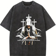 Religious Prayer Cross Black Grunge Vintage Washed T-Shirt in Black