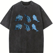 Whale Shark Embroidered Vintage Washed T-Shirt in Black