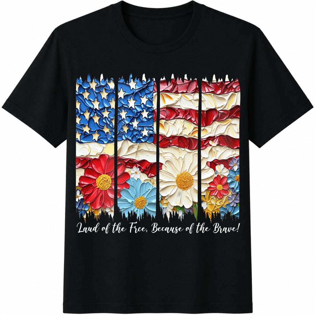 American Flag 4th of July Cotton T-Shirt in Black