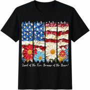 American Flag 4th of July Cotton T-Shirt in Black
