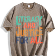 Reading Literacy and Justice for All Vintage Washed T-Shirt in Brown