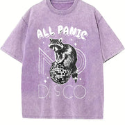 Retro Raccoon All Panic No Disco 90s Vintage Washed T-Shirt in Purple