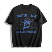 Raccoon in Space Retro 90s Cotton T-Shirt in Black