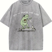 Christian Frog Off to Praise the Lord vintage washed oversized T-shirt in Gray