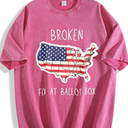 Political USA Broken Fix at Ballot Box Vintage Washed T-Shirt in Red