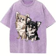 Long-haired Chihuahua Vintage Washed T-Shirt in Purple