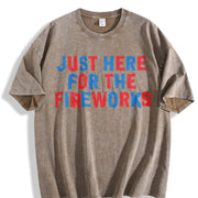 Just Here for the Fireworks Vintage Washed T-Shirt in Brown
