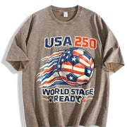 USA 250 World Stage Ready Soccer Vintage Washed T-Shirt in Brown