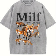 Man I Love Foxes Animal Meme Vintage Washed T-Shirt in Gray