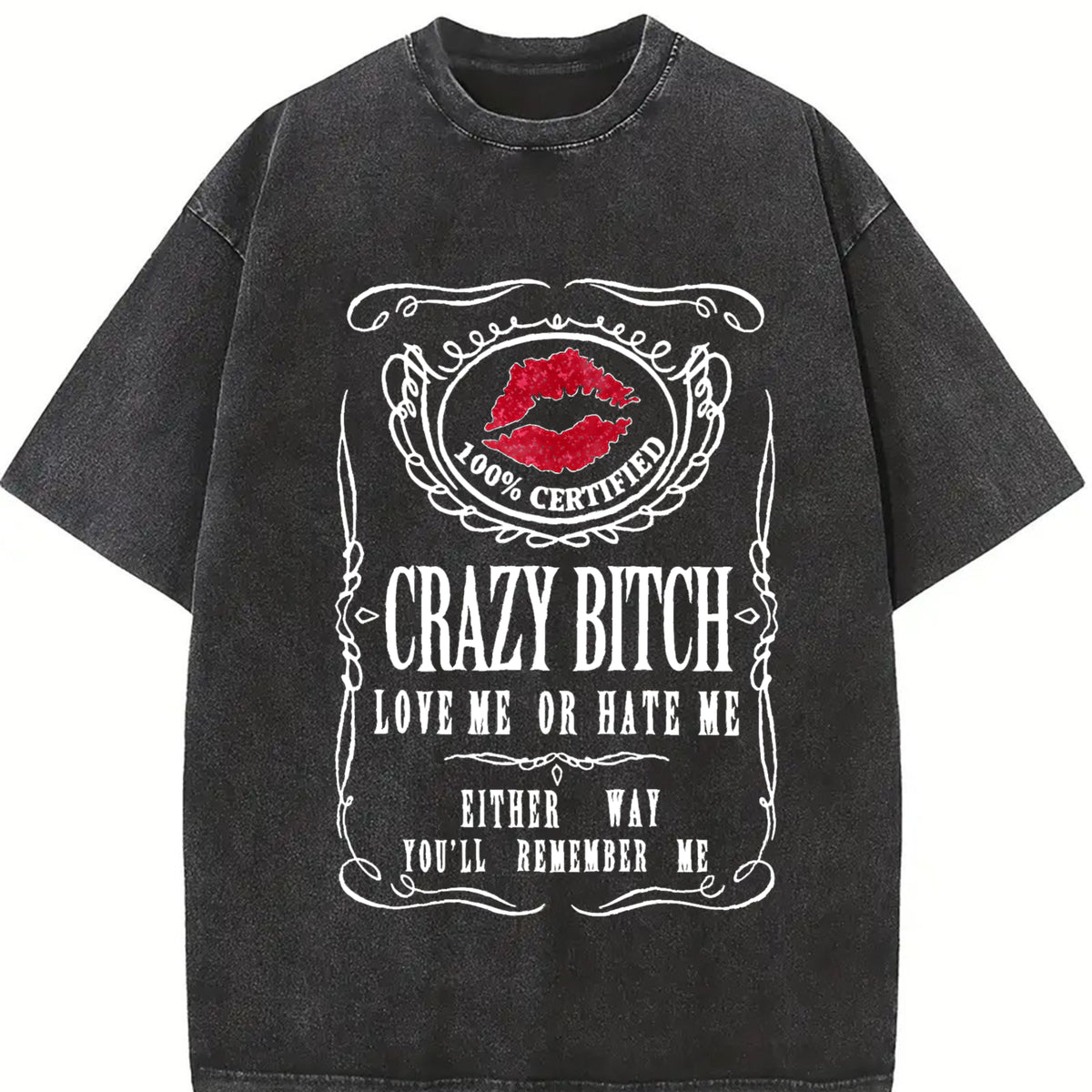 Crazy Bitch vintage washed oversized T-shirt in Black