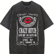 Crazy Bitch vintage washed oversized T-shirt in Black
