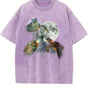 Three Turtles 90s Retro Turtle Moon Vintage Washed T-Shirt in Purple