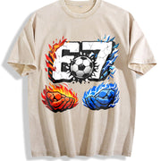 67 Fire and Ice Soccer Vintage Washed T-Shirt in Beige
